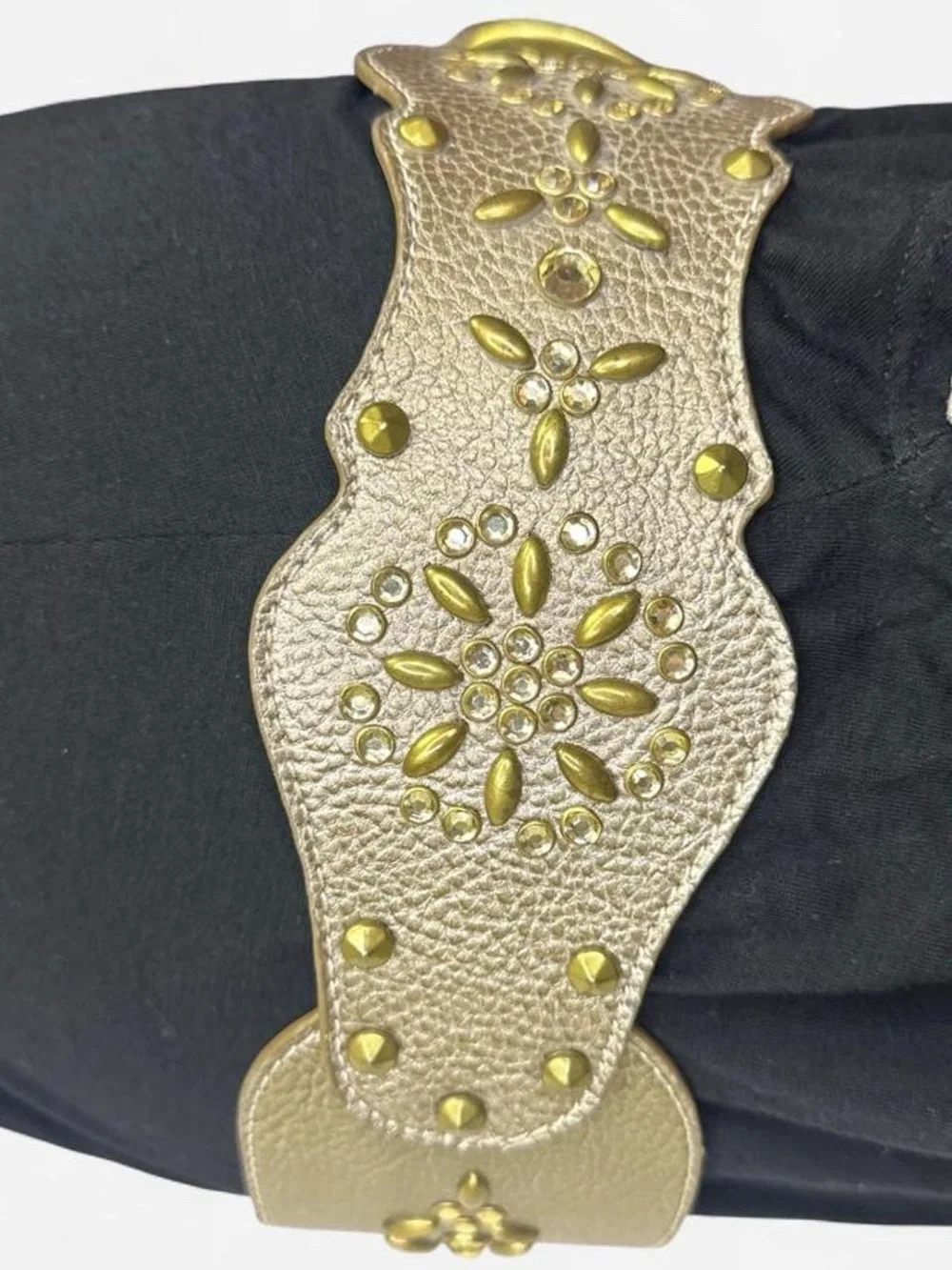 Y2K Kathy Van Zeeland Metallic Gold Toned Studded Belt
